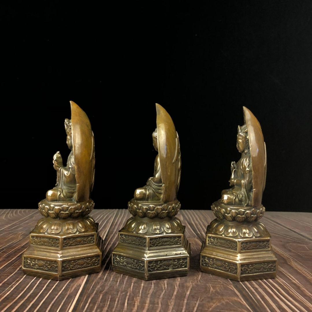 仏教美術 西方三聖坐像 地蔵 菩薩 観音 銅製 仏像 彫刻 置物 開運 風水