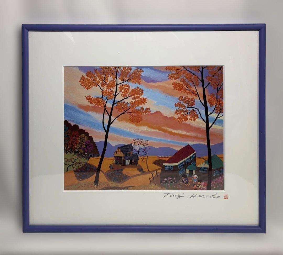 原田泰治 ふるさとの四季 3点 レールバス みのりの夕暮れ 夕日の湖