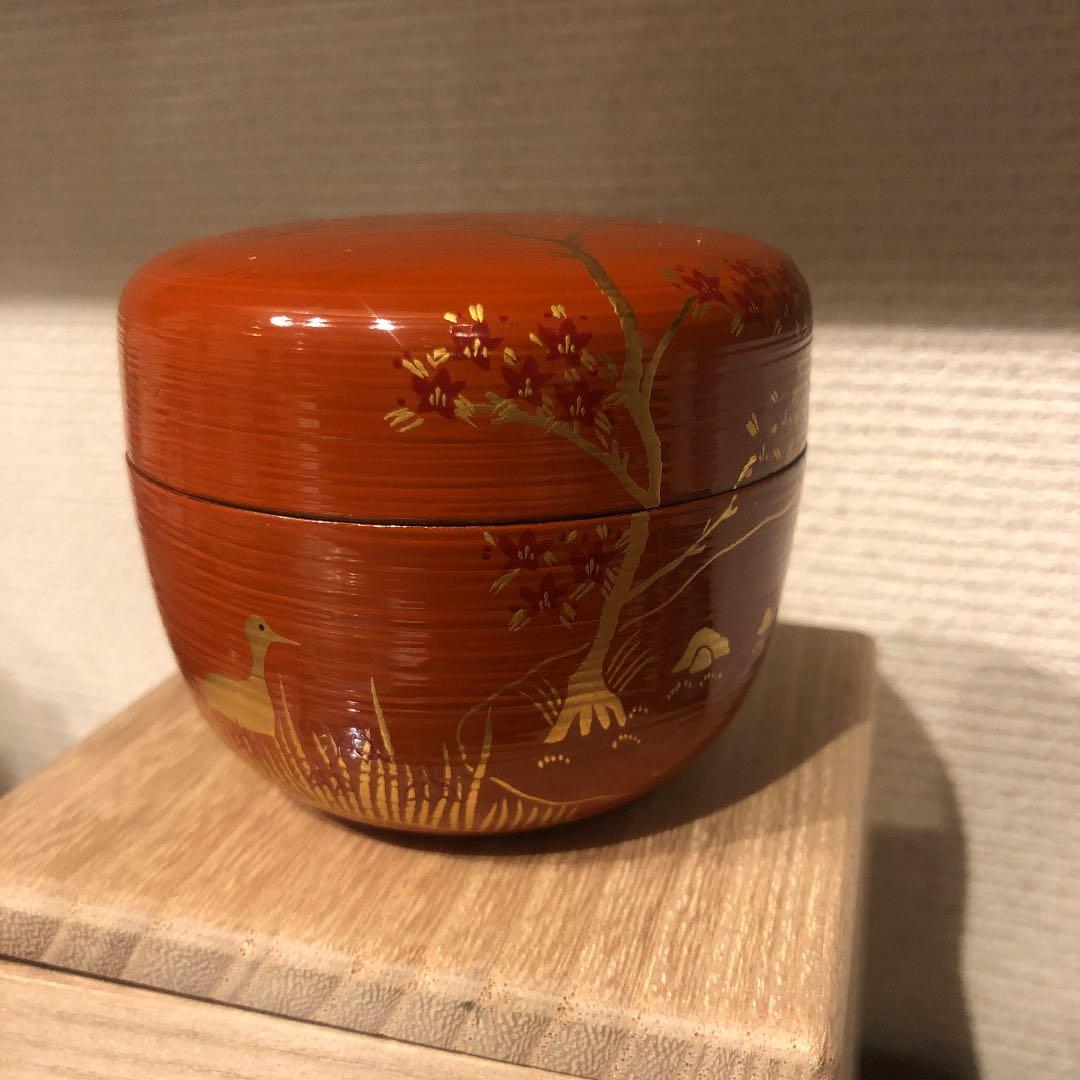 茶道具 蒔絵 上棗 光雲作 朱色