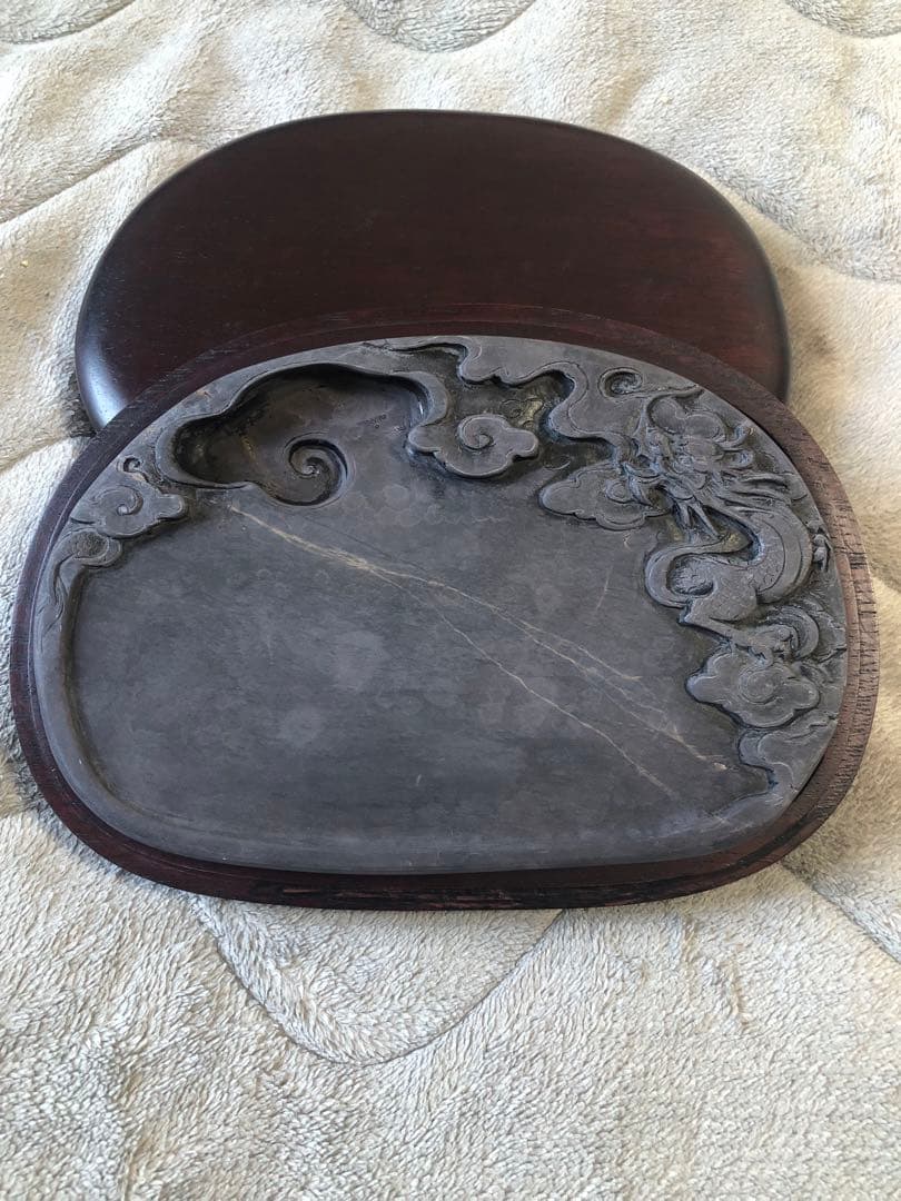 硯 老坑 蕉白 金綫 雲龍文 書道具硯　すずり 端溪硯 水岩 文房四寶 端渓硯