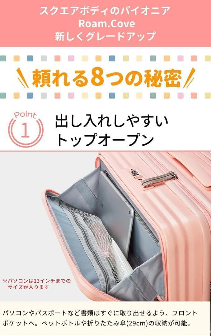 【Mサイズ】ホワイト　スーツケース　キャリーケース　多機能　超軽量