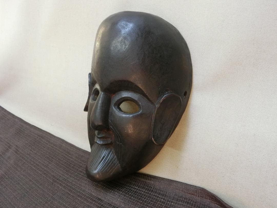 インテリア！【木彫面　民族面　黒時代色　神像　外国物・G11・仏教】★鑑賞　研究