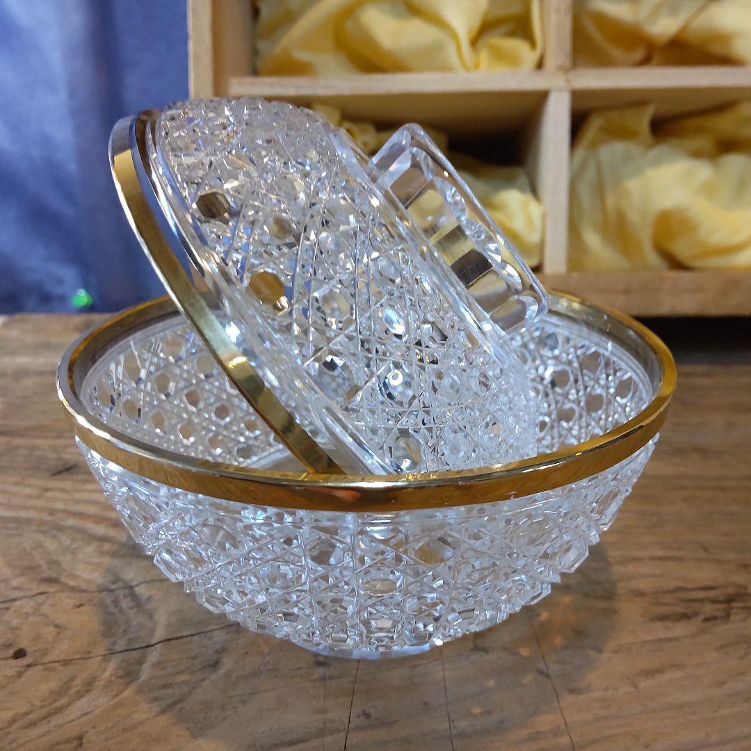 須田秀石⑥　茶懐石用　クリスタル　　籠目文四ッ碗　五客セット＋（蓋のみ1つ）