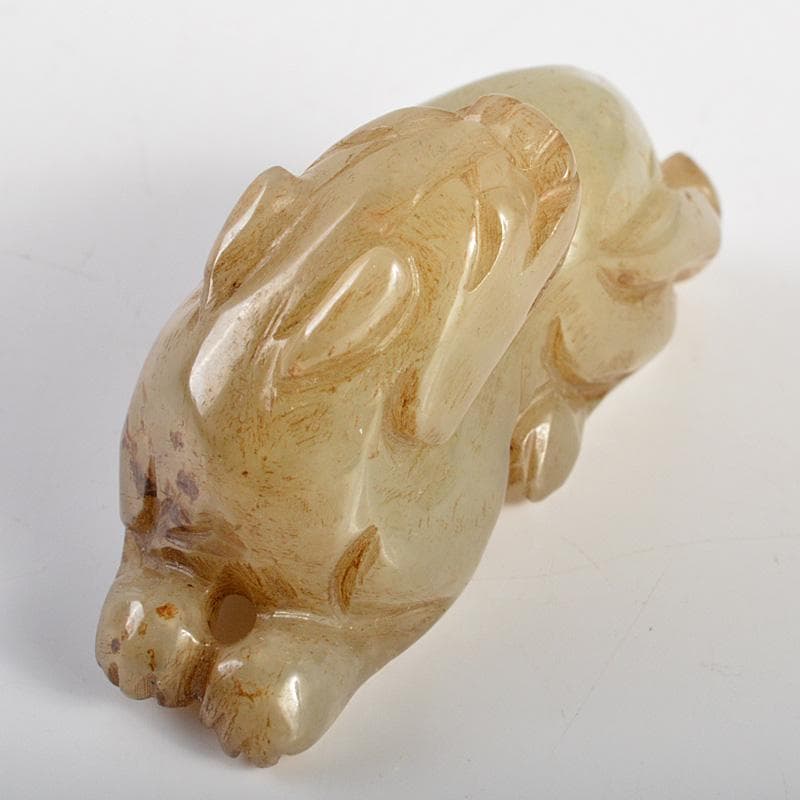 中国　玉石彫刻　神獣刻　根付　紙鎮　置物　C　7210E