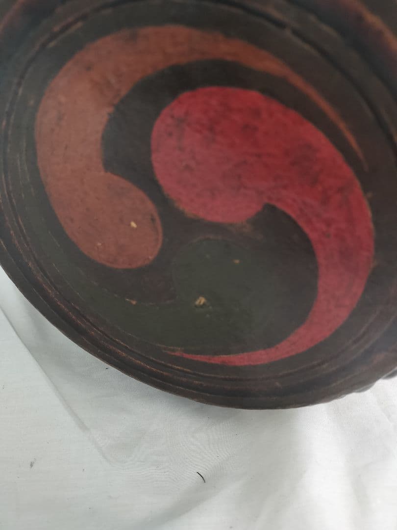 和太鼓 赤黒渦巻き模様 木製