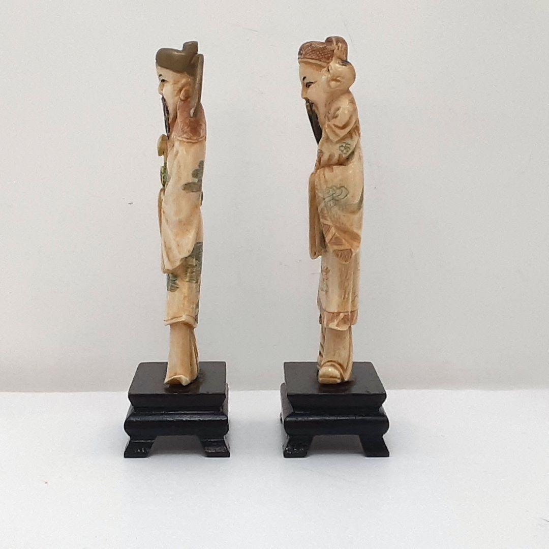 Y1701-7 細密彫刻 極上 置物 彩色 人物 2体セット 総重量113.9g