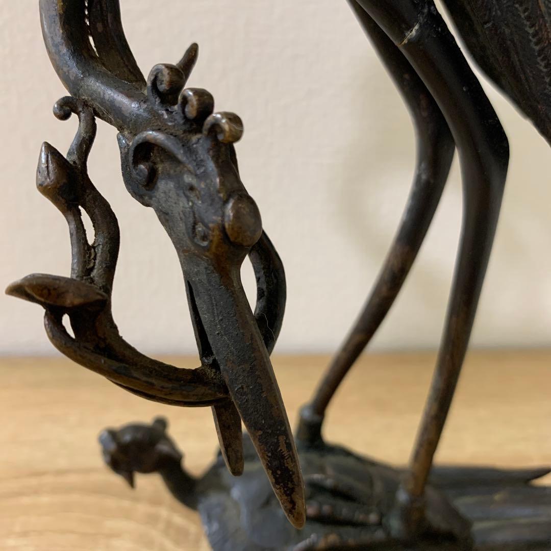 燭台　鶴亀　銅製　大明宣徳年製の刻印あり