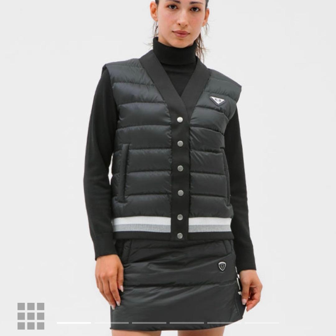 CPG ダウン×背中ニットミディアムロング丈ベスト　ブラックM