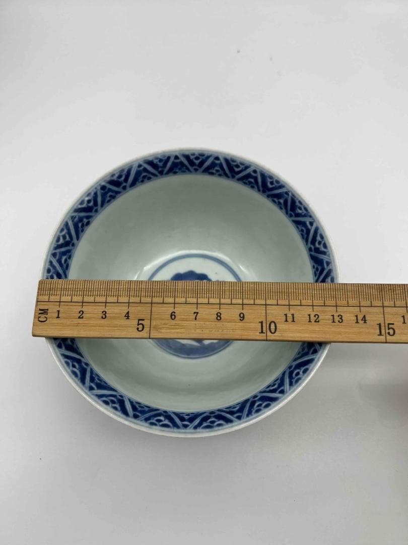 清康煕時代　染付 青花人物子供遊び図碗　青花茶碗　旧家コレクション(B-81)