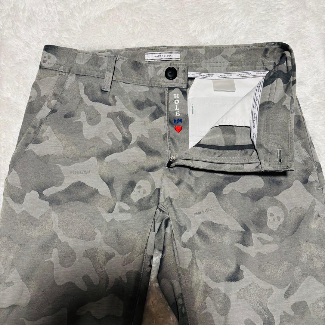 美品 マークアンドロナ パンツ グレー カモフラ 迷彩 スカル ストレッチ L