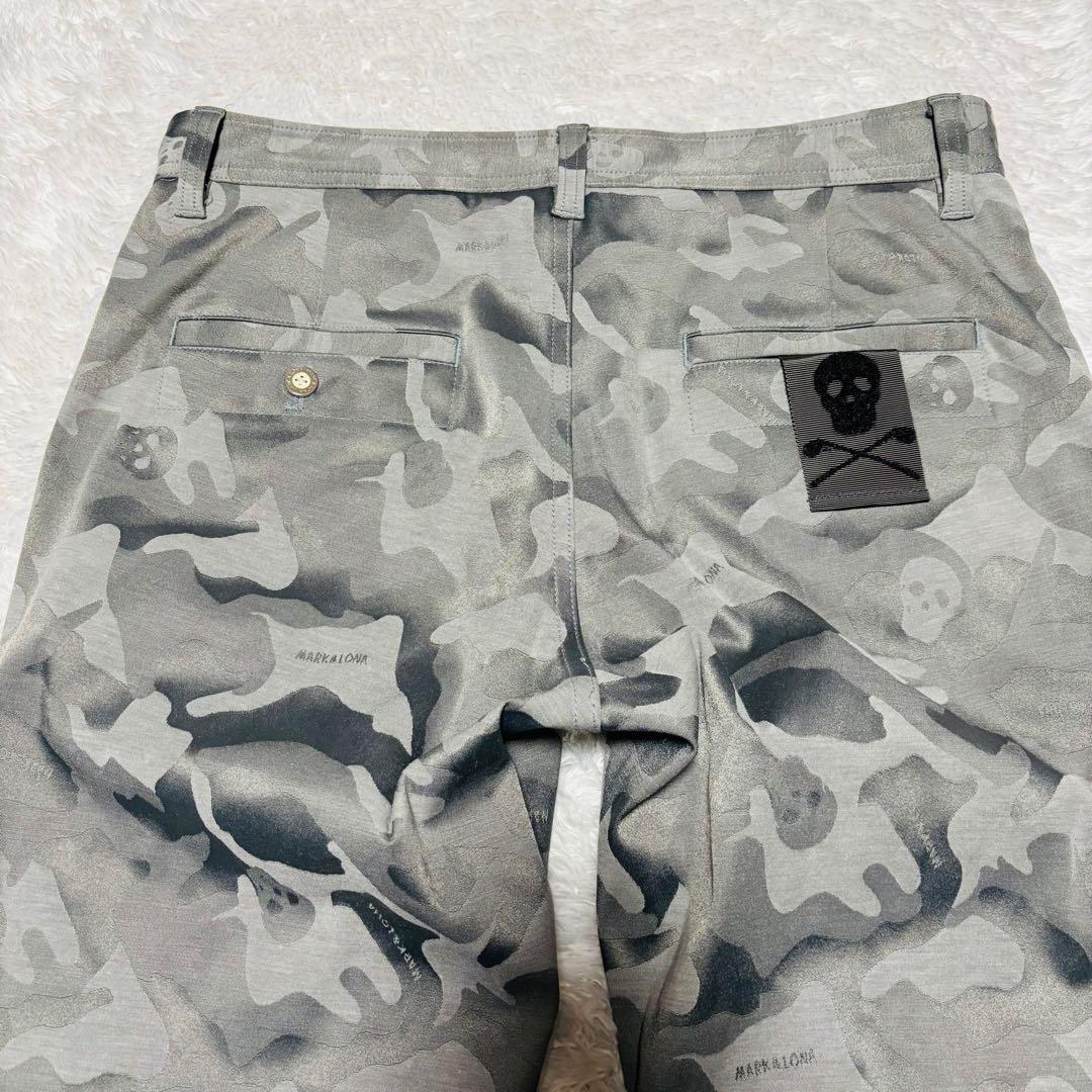 美品 マークアンドロナ パンツ グレー カモフラ 迷彩 スカル ストレッチ L