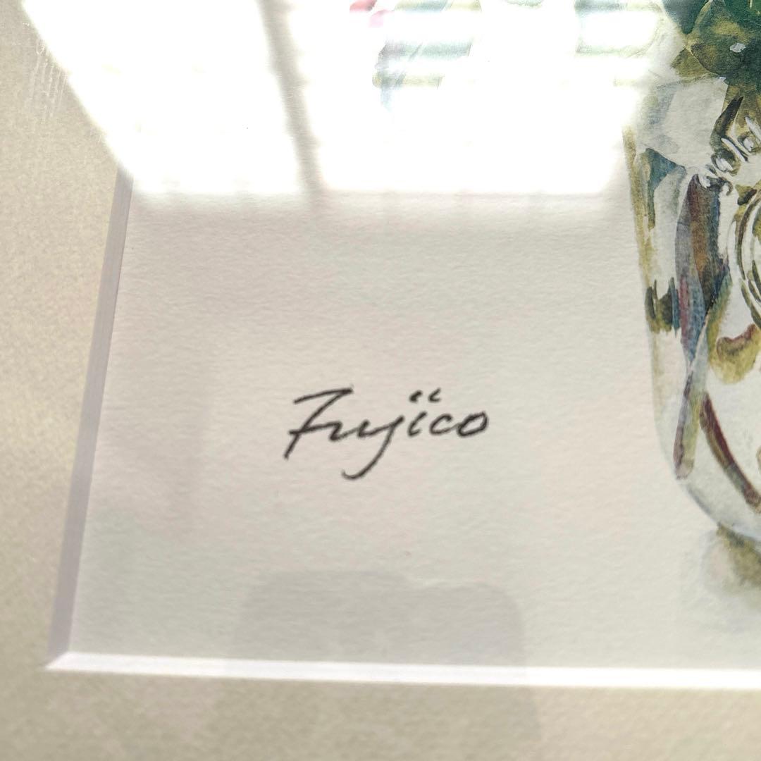 橋本不二子、水彩画、サイン入り、額縁入り