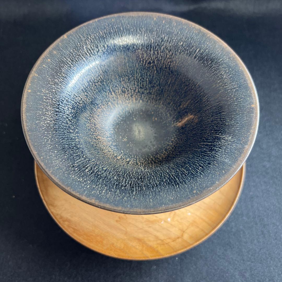 古代中国　天目茶碗　天目台付　高さ約12㎝　東Y8-0106☆2Fタルニ