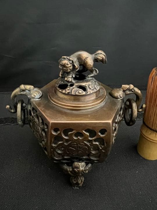 香炉　旭峰　銅　遊環　彫刻 置物 開運 風水 美術 インテリア　アンティーク