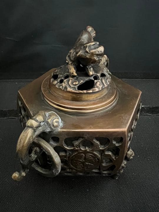 香炉　旭峰　銅　遊環　彫刻 置物 開運 風水 美術 インテリア　アンティーク