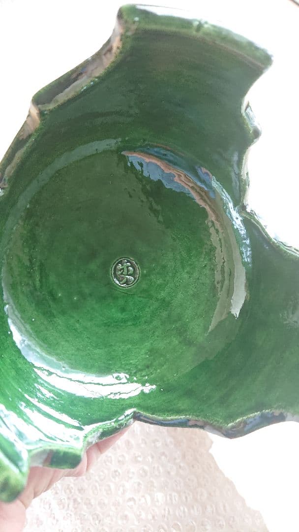 青釉 ローソク立　平安楽入 吉村楽入 氏作 31cm 共箱入