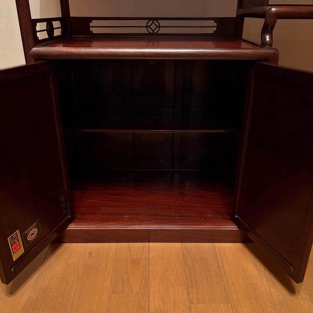 大阪唐木指物【中澤唐木】総紫檀三尺飾棚 大引共戸 漆塗生地