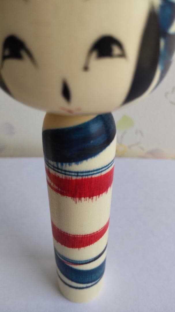 佐藤康弘インディゴこけし２体セット　高さ6.1ｃｍ 花柄 ストライプ