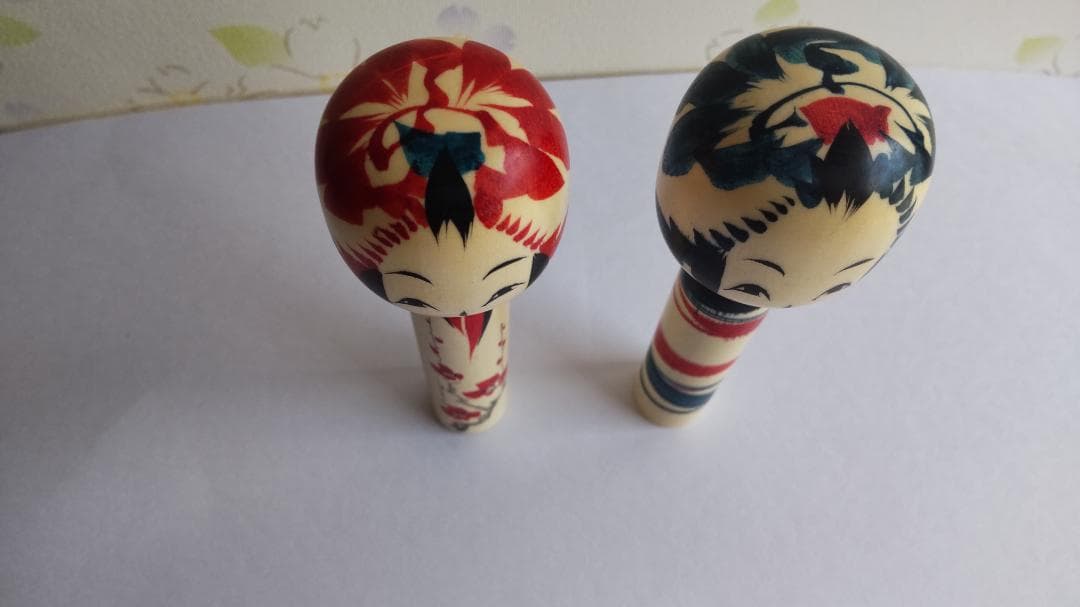 佐藤康弘インディゴこけし２体セット　高さ6.1ｃｍ 花柄 ストライプ