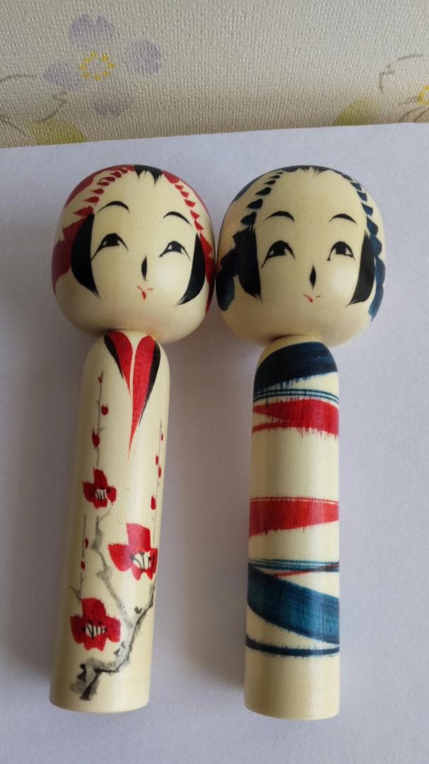佐藤康弘インディゴこけし２体セット　高さ6.1ｃｍ 花柄 ストライプ