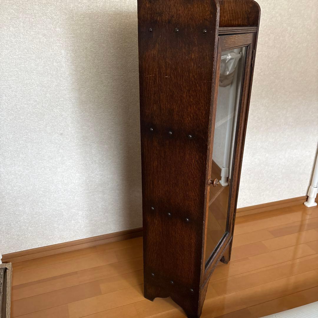 イギリスアンティーク　飾り棚　本棚　ガラス扉　オーク材