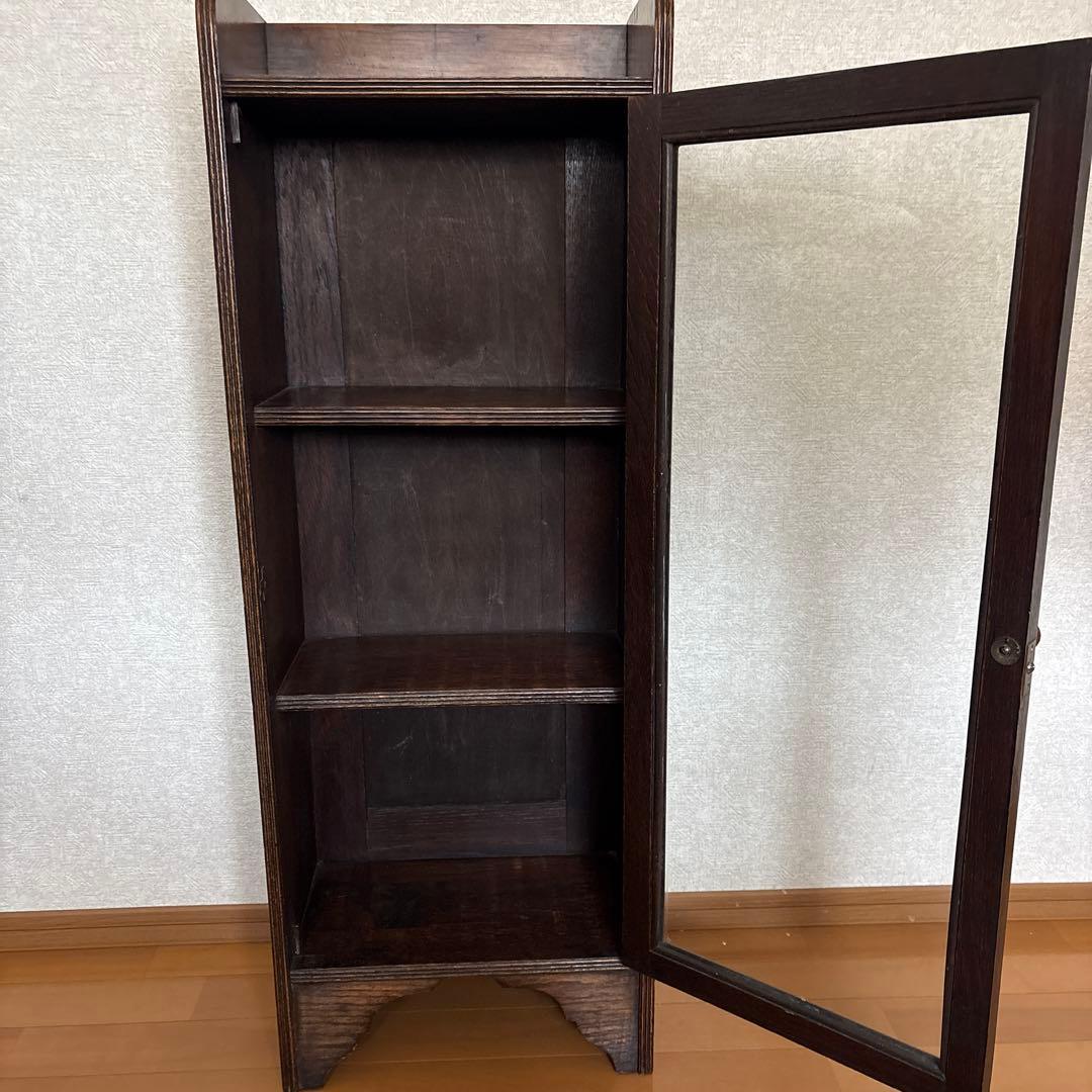 イギリスアンティーク　飾り棚　本棚　ガラス扉　オーク材