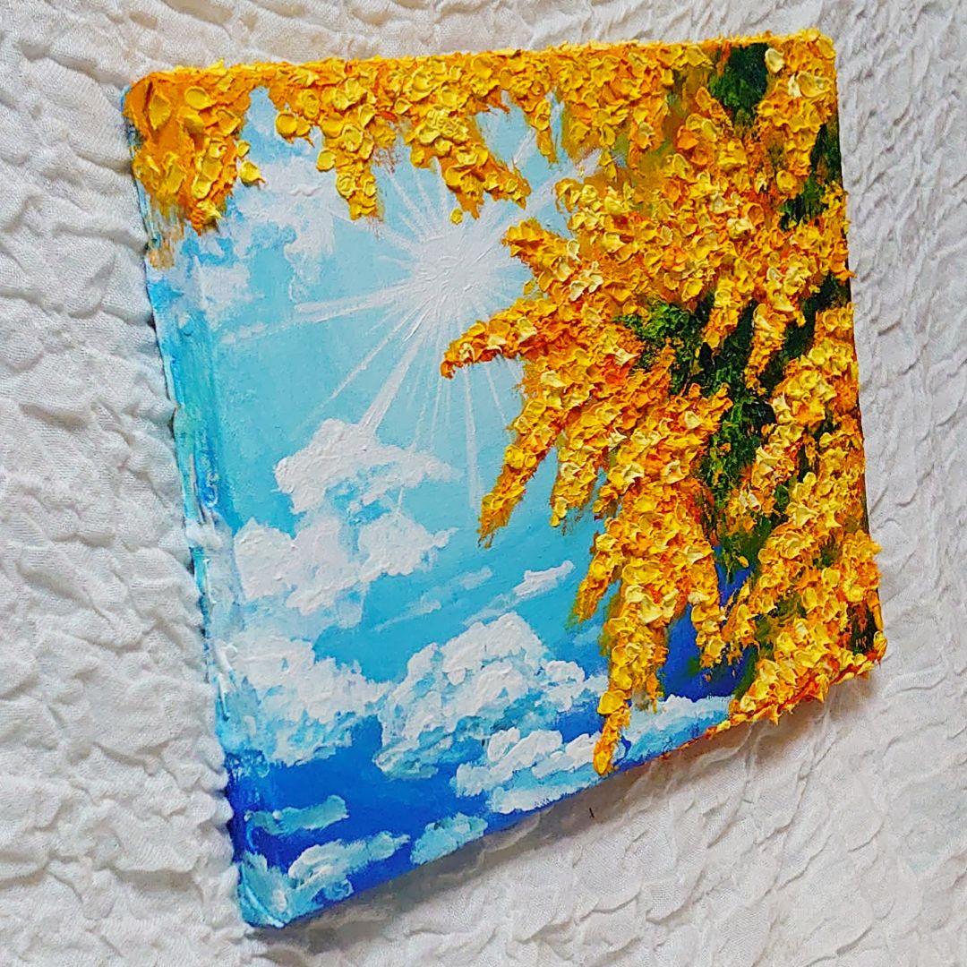 油絵 絵画 【青空に咲くミモザ】