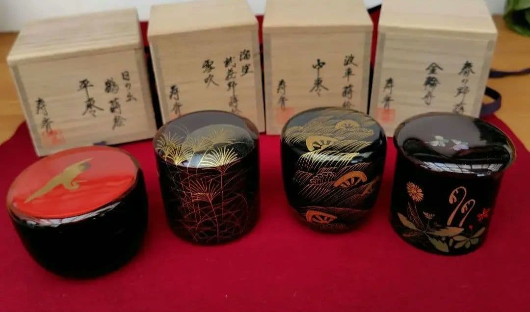 漆製蒔絵四季棗　4個