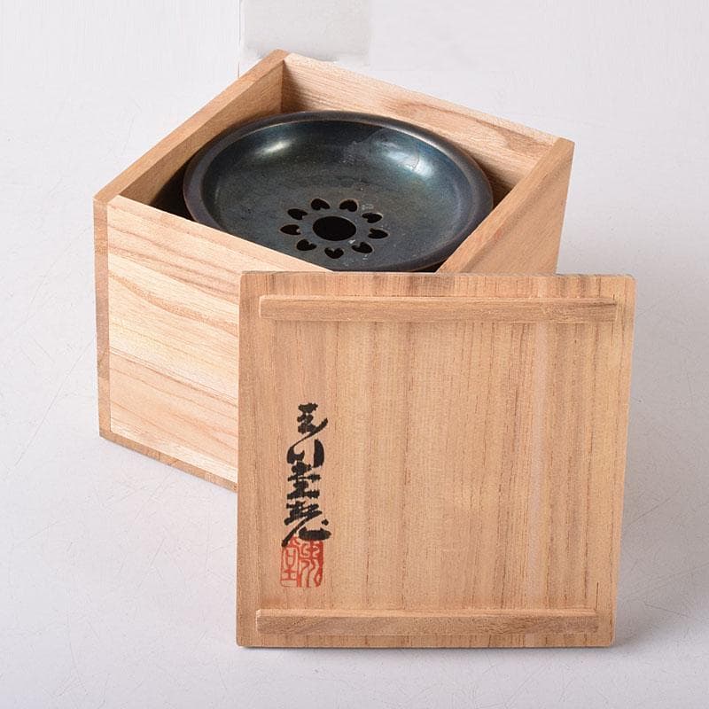 茶道具　鎚起銅器　玉川堂造　筒形蓋付建水　共箱　C　7583