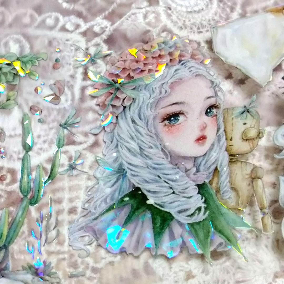 ✩のこり２✩J649＃荒野乐园(贝壳光)森遇切り売り海外人物装飾マステ