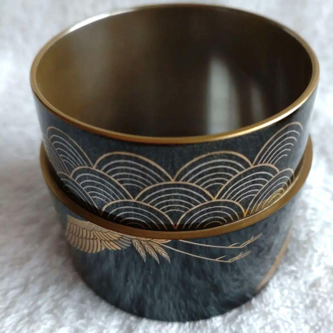 薄器　鶴蒔絵　中次　岩倉隆斎　山中塗　共箱　無傷