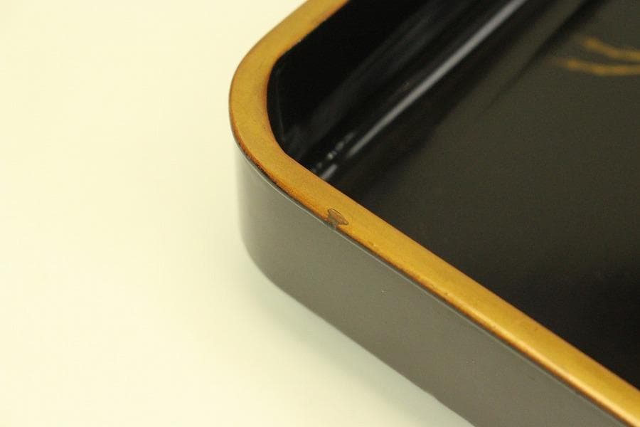 松上鶴蒔絵 四方盆 時代物(A981)