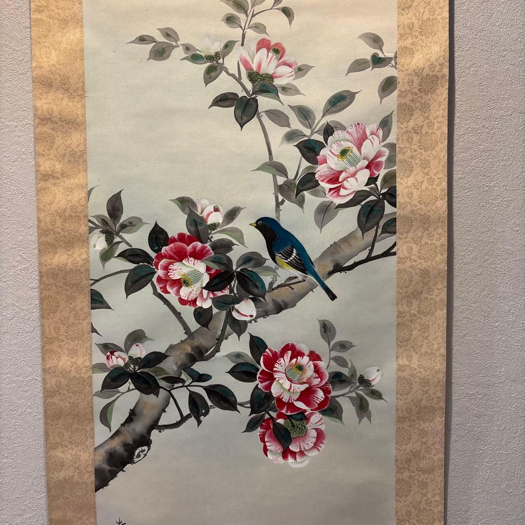 掛け軸　椿と鳥