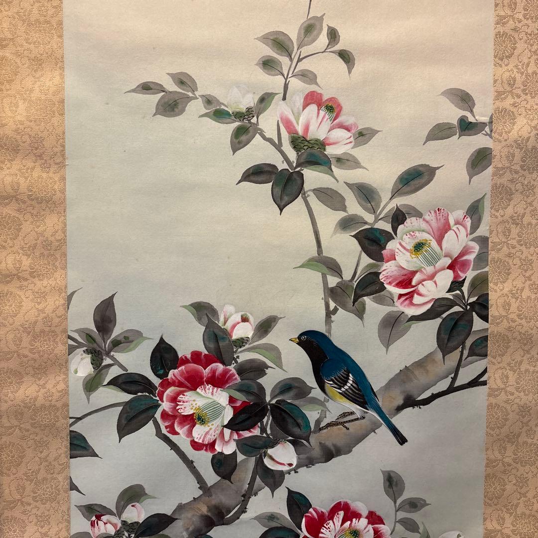 掛け軸　椿と鳥