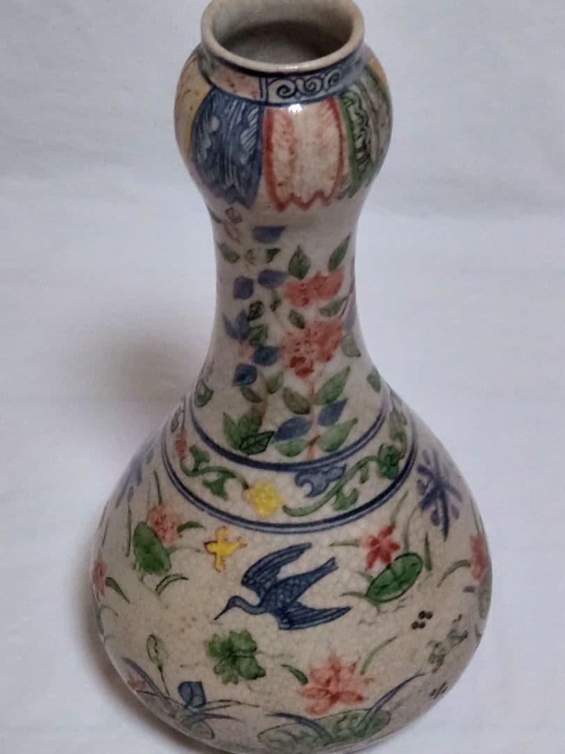 中国美術　骨董　五彩花鳥図　万暦　花瓶