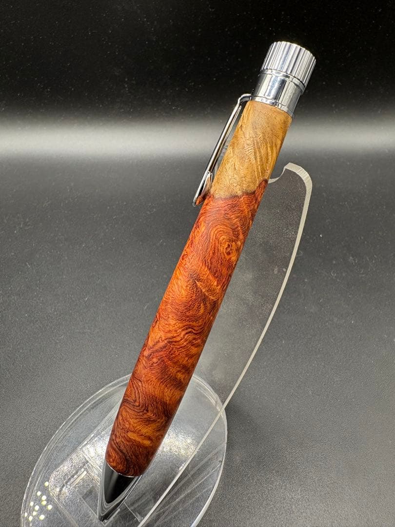 509極上　本花梨　紅白　瘤杢　KATO203 回転式ボールペン