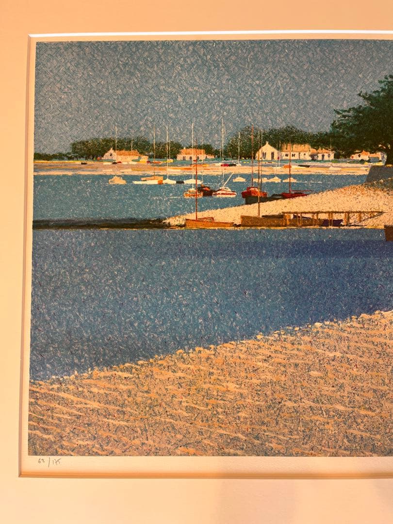 【真作】アンドレ・ブーリエ（Andre Bourrie）青い港　リトグラフ