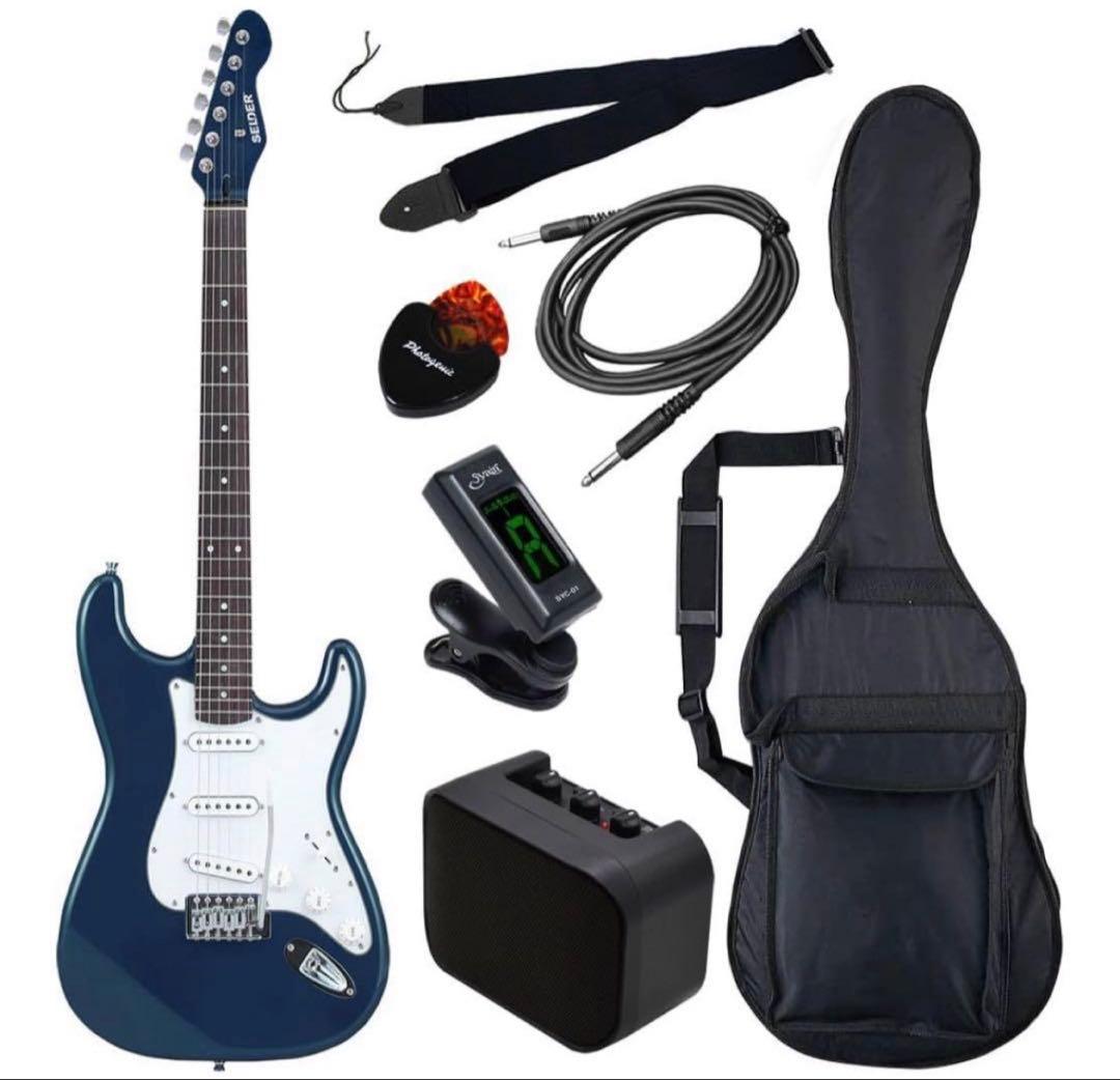エレキギター初心者セット　メタリックブルーミニアンプ付き