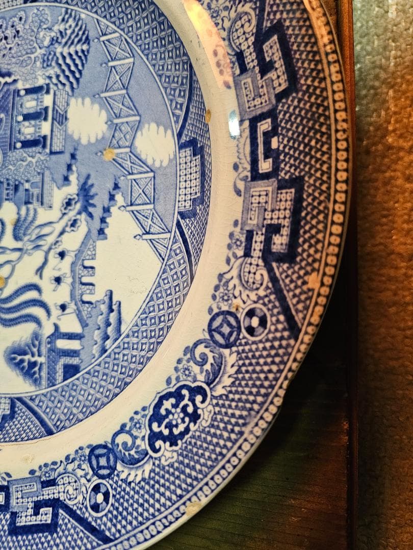 ブルーウイロウ柄 オランダ鉢(皿) 幕末から明治の輸入