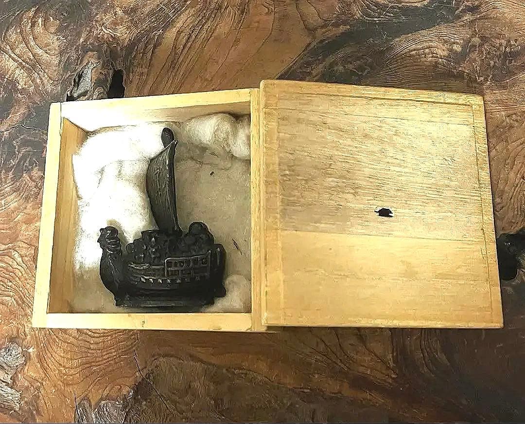 古銅 宝船 七福神 水滴 箱付き