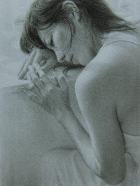 島村　信之、小憩（デッサン）、希少画集画、新品高級額・額装付