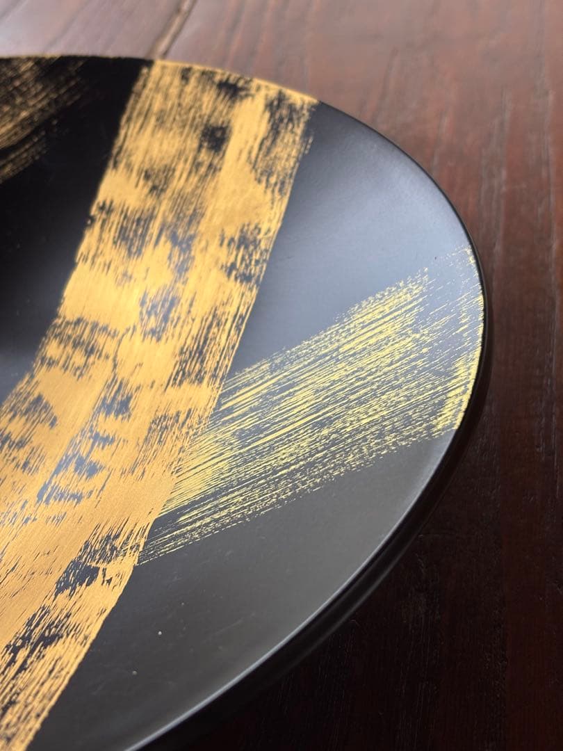 山田平安堂 漆器⭐︎黒と金のストライプ模様の大皿