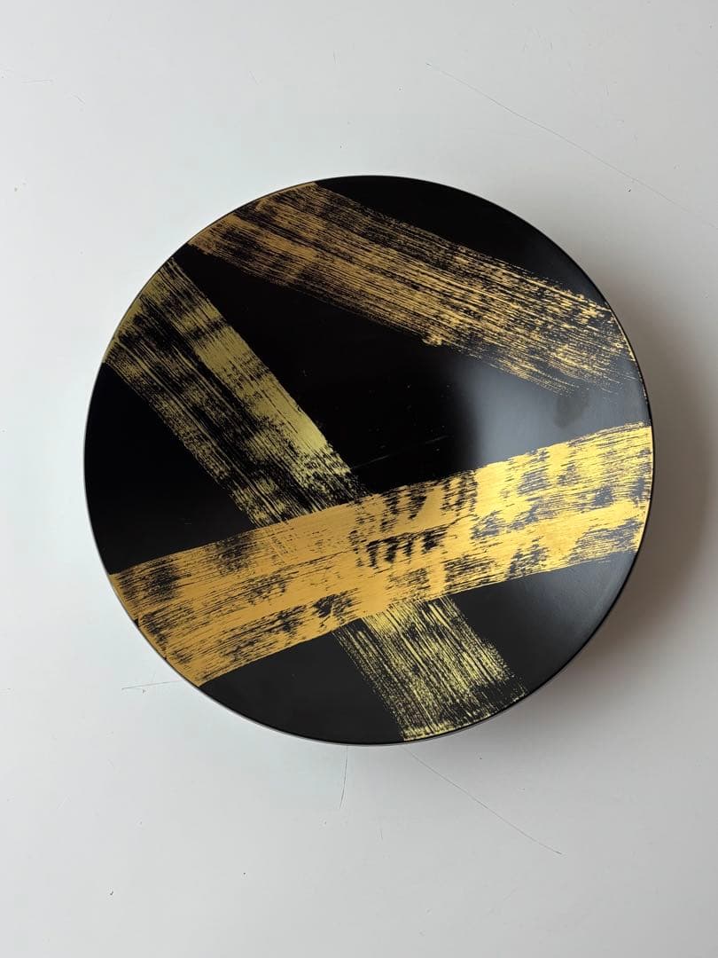 山田平安堂 漆器⭐︎黒と金のストライプ模様の大皿