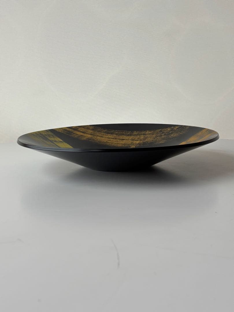 山田平安堂 漆器⭐︎黒と金のストライプ模様の大皿