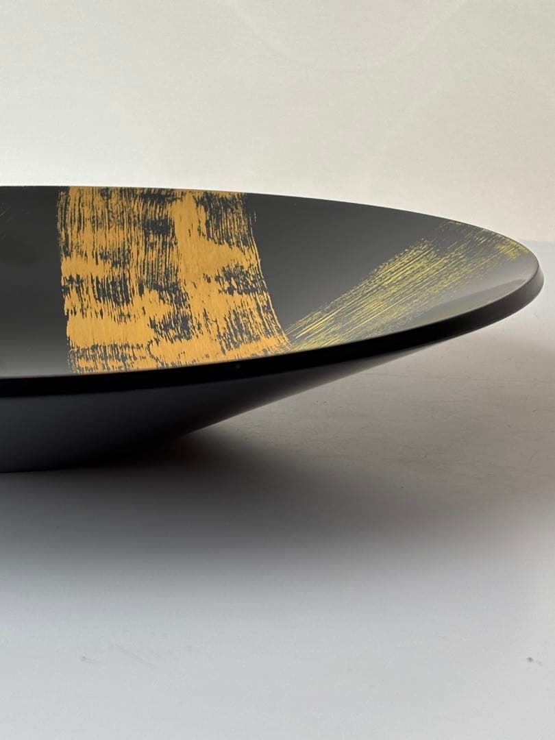 山田平安堂 漆器⭐︎黒と金のストライプ模様の大皿