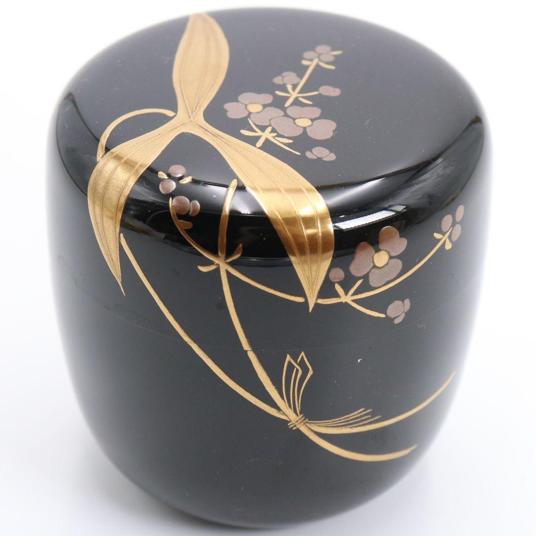 中川秀甫 おもだか蒔絵 中棗 茶道具 共箱　V921　N7