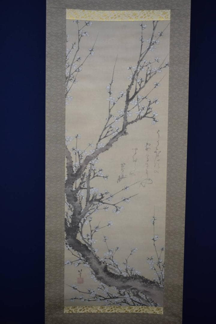 複製/葛飾北斎/白梅図/工芸/桐共箱付/布袋屋掛軸HH-140