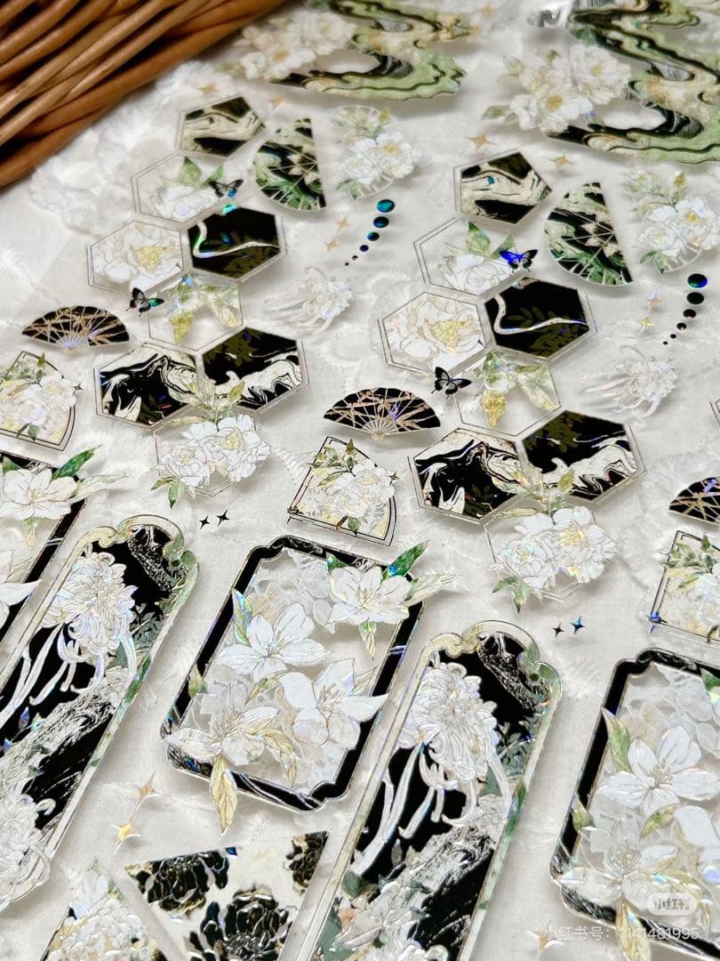 【8651】海外　マステ　3/5/巻売り　貝殻光マスキングテープ　古風　緑