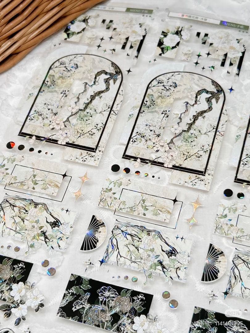 【8651】海外　マステ　3/5/巻売り　貝殻光マスキングテープ　古風　緑