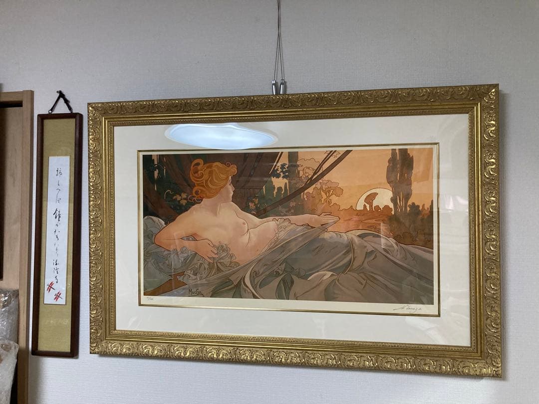 真作/ミュシャ[夜明け]シルクスクリーン(71/300)サインed有り/新品額装